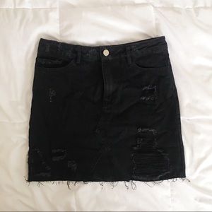 Nasty Gal Black Distressed Denim Skirt
